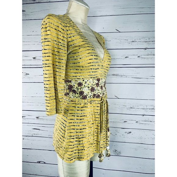 Plenty By Tracey Reese Shirt Yellow Tunic Wrap Tie Belt Petite - Picture 9 of 10